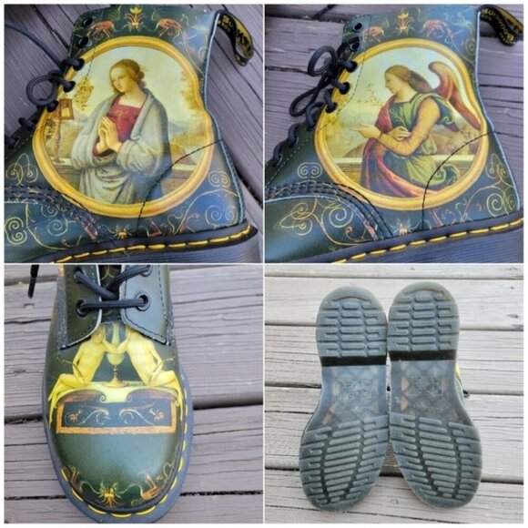 Dr Martens Giovanni Di Paolo Green Leather Museum Collection Combat Boots 8 - Picture 7 of 8